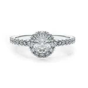 Anillo de oro blanco de 18 quilates con diamante redondo en halo