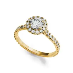 Anillo con halo de diamantes redondos en oro amarillo de 18 quilates - Photo 1