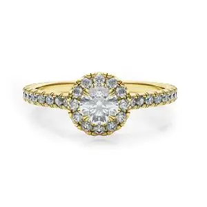 Anillo con halo de diamantes redondos en oro amarillo de 18 quilates