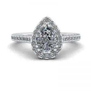 Anillo con halo de diamantes de talla pera