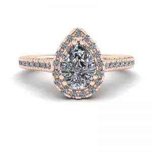 Anillo con halo de diamantes de talla pera en oro rosado de 18 quilates