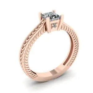 Anillo Estilo Oriental Diamantes Corte Princesa Oro Rosa 18K - Photo 3