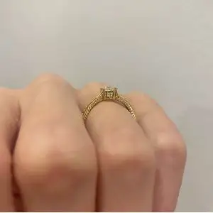 Anillo Estilo Oriental Diamantes Corte Princesa Oro Amarillo 18K - Photo 4