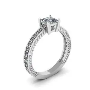 Anillo de diamantes de talla princesa estilo oriental con pavé - Photo 3