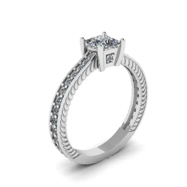 Anillo de diamantes de talla princesa estilo oriental con pavé - Photo 3