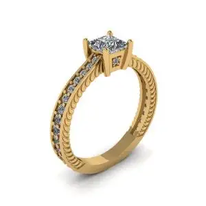 Anillo estilo oriental de diamantes princesa con pavé en oro amarillo de 18 quilates - Photo 3