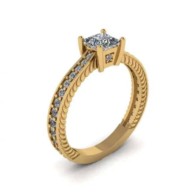 Anillo estilo oriental de diamantes princesa con pavé en oro amarillo de 18 quilates - Photo 3