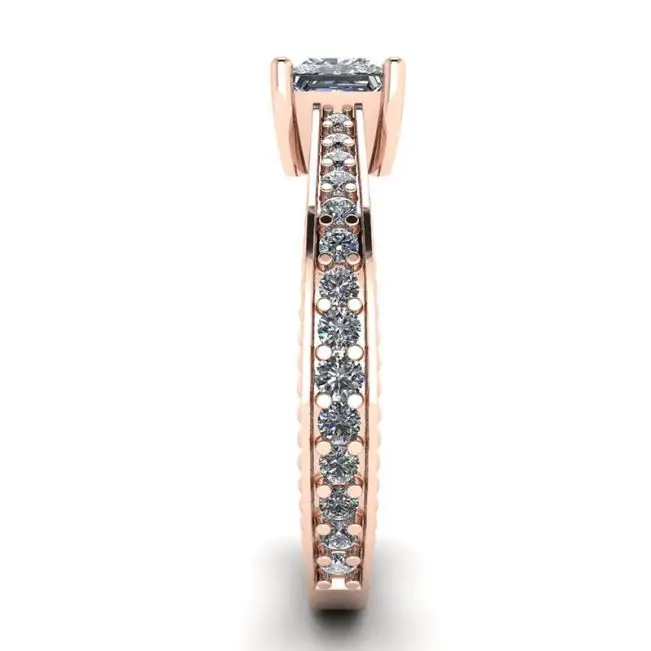Anillo de diamantes estilo princesa estilo oriental con pavé en oro rosado de 18 quilates - Photo 2