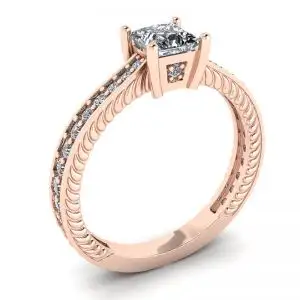 Anillo de diamantes estilo princesa estilo oriental con pavé en oro rosado de 18 quilates - Photo 3