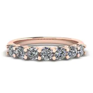 Anillo clásico de siete diamantes redondos en oro rosa