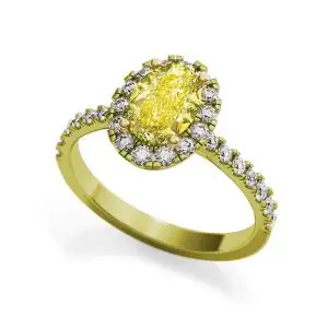 Anillo de diamantes amarillos ovalados de 1,13 ct con halo de oro amarillo - Photo 2