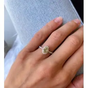 Anillo de diamantes amarillos ovalados de 1,13 ct con halo de oro amarillo - Photo 4
