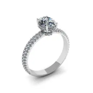 Anillo de diamantes ovalados con banda pavé de diamantes de tres hileras - Photo 3