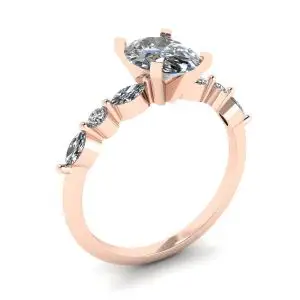 Anillo de piedras redondas y talla marquesa lateral con diamantes ovalados en oro rosa - Photo 3