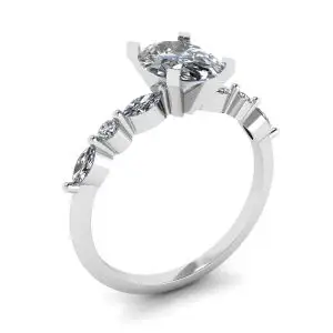 Anillo de Diamantes Ovalados y Piedras Redondas en Oro Blanco - Photo 3