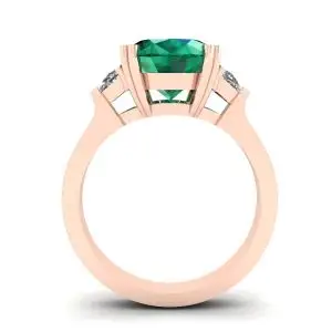 Anillo de esmeralda ovalada con diamantes laterales en forma de media luna en oro rosa - Photo 1
