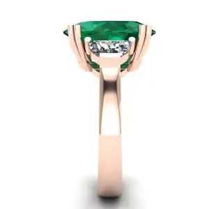 Anillo de esmeralda ovalada con diamantes laterales en forma de media luna en oro rosa - Photo 2