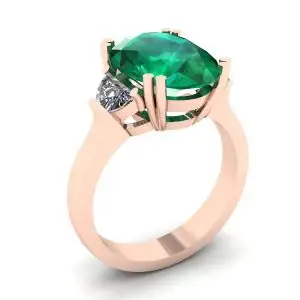 Anillo de esmeralda ovalada con diamantes laterales en forma de media luna en oro rosa - Photo 3