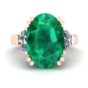 Anillo de esmeralda ovalada con diamantes laterales en forma de media luna en oro rosa