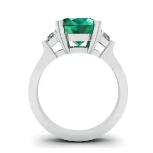 Anillo de esmeralda ovalada con diamantes laterales en forma de media luna - Photo 1