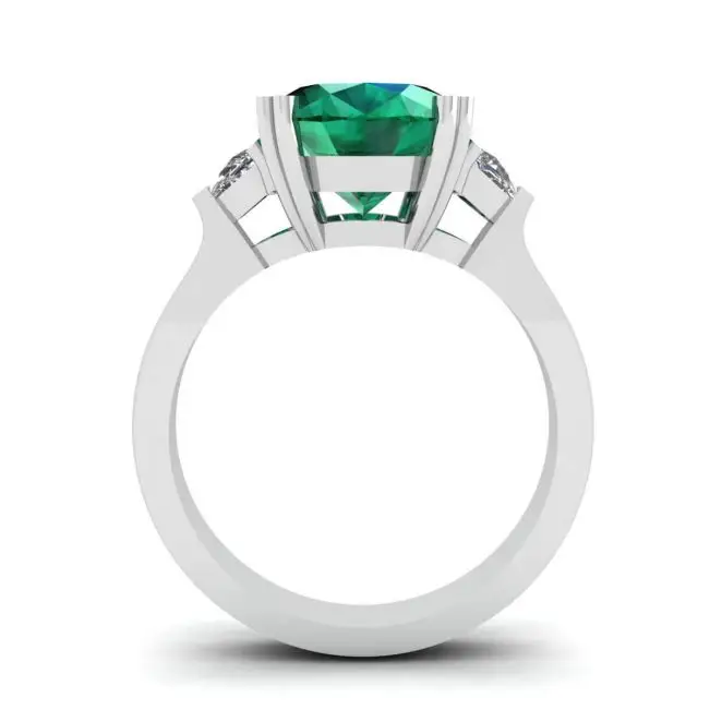 Anillo de esmeralda ovalada con diamantes laterales en forma de media luna - Photo 1