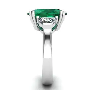 Anillo de esmeralda ovalada con diamantes laterales en forma de media luna - Photo 2