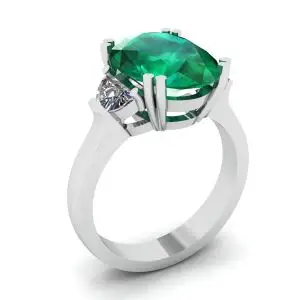 Anillo de esmeralda ovalada con diamantes laterales en forma de media luna - Photo 3