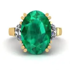 Anillo de Esmeralda Oval con Diamantes Laterales Media Luna Oro Amarillo