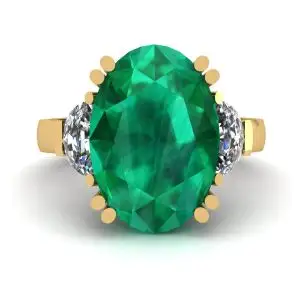 Anillo de Esmeralda Oval con Diamantes Laterales Media Luna Oro Amarillo