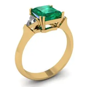Anillo Esmeralda 3 quilates Triángulo Diamantes laterales Oro amarillo - Photo 3
