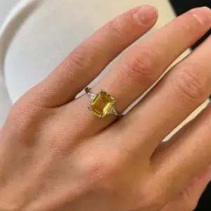 Anillo Zafiro Amarillo Talla Esmeralda Oro Blanco - Photo 5