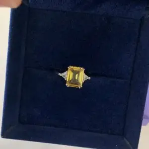 Anillo Zafiro Amarillo Talla Esmeralda Oro Blanco - Photo 4