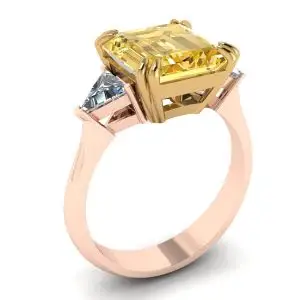 Anillo Zafiro Amarillo Talla Esmeralda Oro Rosa - Photo 3