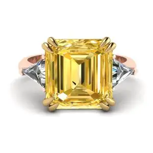 Anillo Zafiro Amarillo Talla Esmeralda Oro Rosa