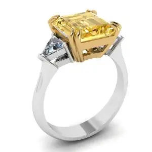 Anillo Zafiro Amarillo Talla Esmeralda Oro Blanco - Photo 3