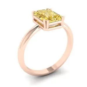 Anillo de zafiro amarillo talla esmeralda de 2 quilates en oro rosa - Photo 3