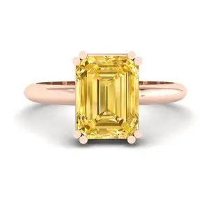 Anillo de zafiro amarillo talla esmeralda de 2 quilates en oro rosa