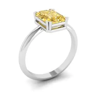 Anillo Zafiro amarillo talla esmeralda de 2 quilates Oro blanco - Photo 3