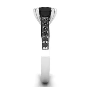 Diamante negro redondo con anillo de oro blanco 18 pavé negro - Photo 2
