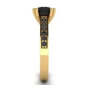 Diamante negro redondo con anillo de oro amarillo de 18 quilates con pavé negro - Photo 2