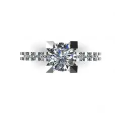Anillo de diamantes redondos con pavé lateral y oculto