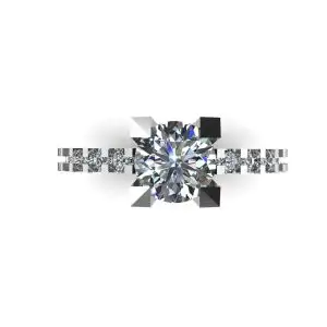 Anillo de diamantes redondos con pavé lateral y oculto