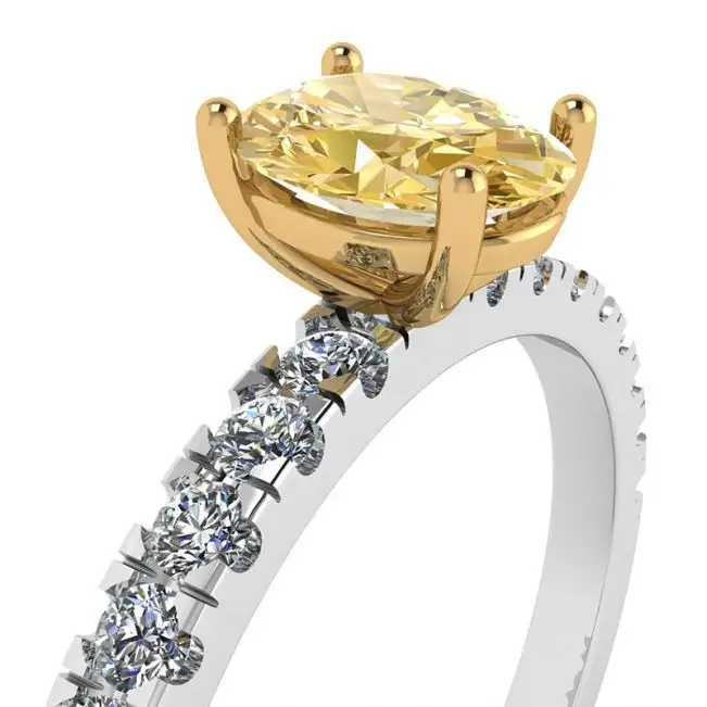 Anillo ovalado de diamantes amarillos con pavé lateral - Photo 1