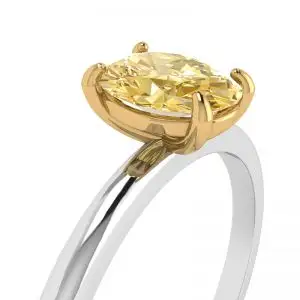 Anillo solitario ovalado con diamantes amarillos - Photo 1