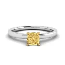Anillo solitario de diamante amarillo de talla cojín