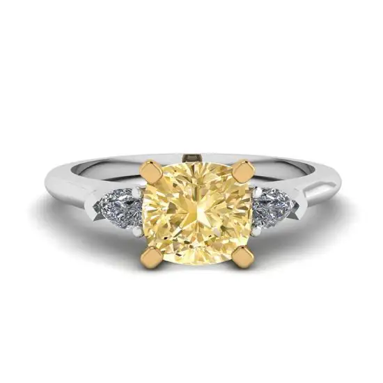 Anillo de diamante amarillo cojín con peras blancas laterales, Ampliar imagen 1