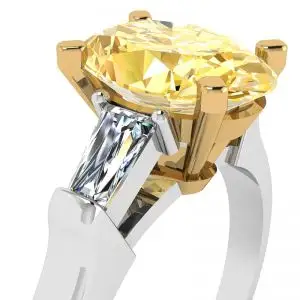 Anillo ovalado de diamantes amarillos con baguettes laterales blancos - Photo 1
