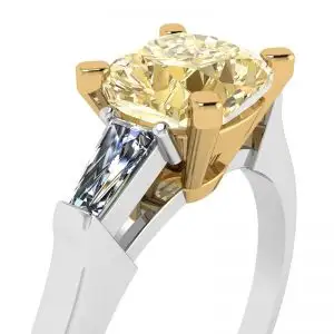 Anillo de diamante amarillo cojín con baguettes blancas - Photo 1