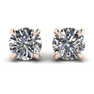 Pendientes de tuerca con diamantes redondos perfectos en oro rosa