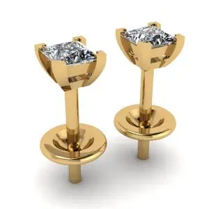 Aretes de oro amarillo con diamantes talla princesa - Photo 2